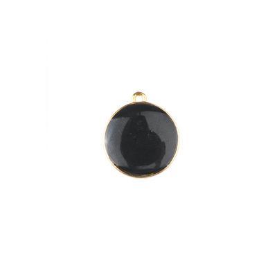 19mm Black Enamel Gold Plated Round Charm - Goody Beads