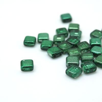 6mm Luster Iris Atlantis Green Two Hole Tile Czech Glass Beads by CzechMates - Goody Beads