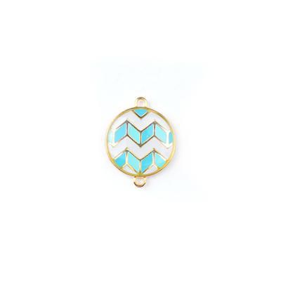 18mm White Mix Enamel Gold Plated Round Zigzag Connector Charm - Goody Beads