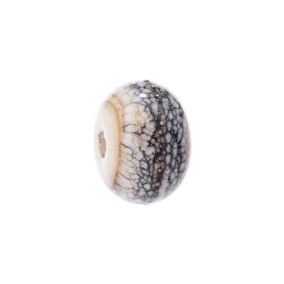 14mm Handmade Dark Ivory with Silver Glass Rondelle Bead by Grace Lampwork - Goody Beads