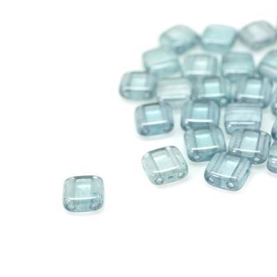 6mm Luster Transparent Blue Two Hole Tile Czech Glass Beads by CzechMates - Goody Beads