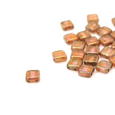6mm Luster Transparent Gold Smoked Topaz Two Hole Tile Czech Glass Beads by CzechMates - Goody Beads