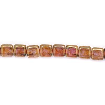 6mm Luster Transparent Gold Smoked Topaz Two Hole Tile Czech Glass Beads by CzechMates - Goody Beads