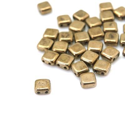 6mm Bronze Two Hole Tile Czech Glass Beads by CzechMates - Goody Beads