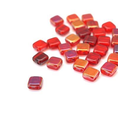 6mm Twilight Siam Ruby Two Hole Tile Czech Glass Beads by CzechMates - Goody Beads