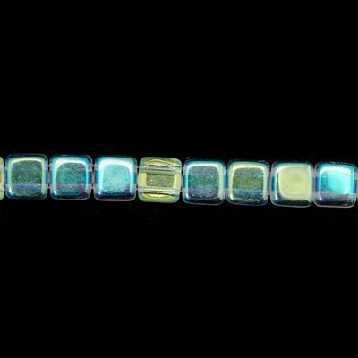 6mm Crystal AB Two Hole Tile Czech Glass Beads by CzechMates - Goody Beads
