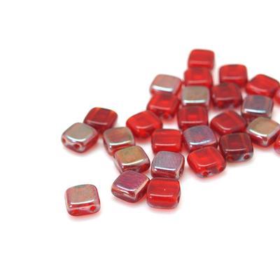 6mm Celsian Siam Ruby Two Hole Tile Czech Glass Beads by CzechMates - Goody Beads