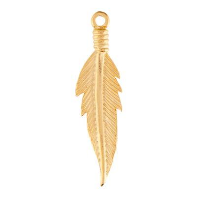 35mm Satin Gold Feather Charm - Goody Beads