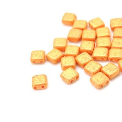 6mm Pacifica Tangerine Two Hole Tile Czech Glass Beads by CzechMates - Goody Beads