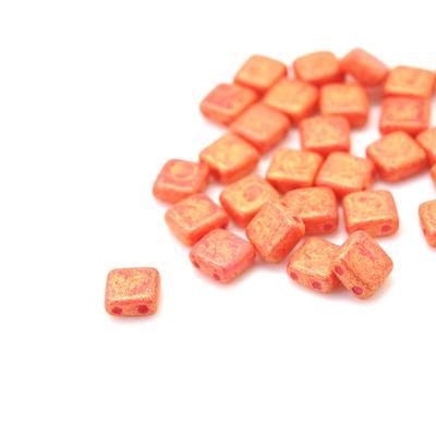 6mm Pacifica Strawberry Two Hole Tile Czech Glass Beads by CzechMates - Goody Beads