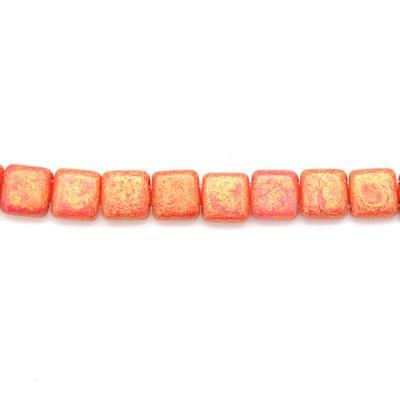 6mm Pacifica Strawberry Two Hole Tile Czech Glass Beads by CzechMates - Goody Beads