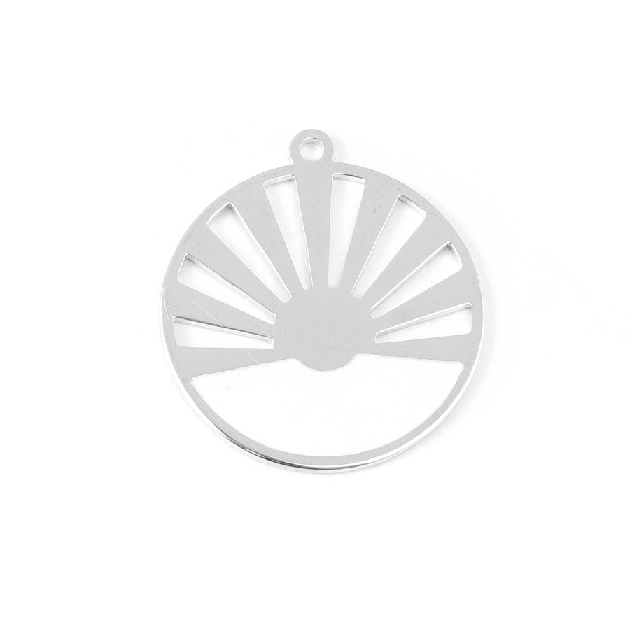 28mm Rhodium Plated Art Deco Sun Pendant with White Enamel - Goody Beads