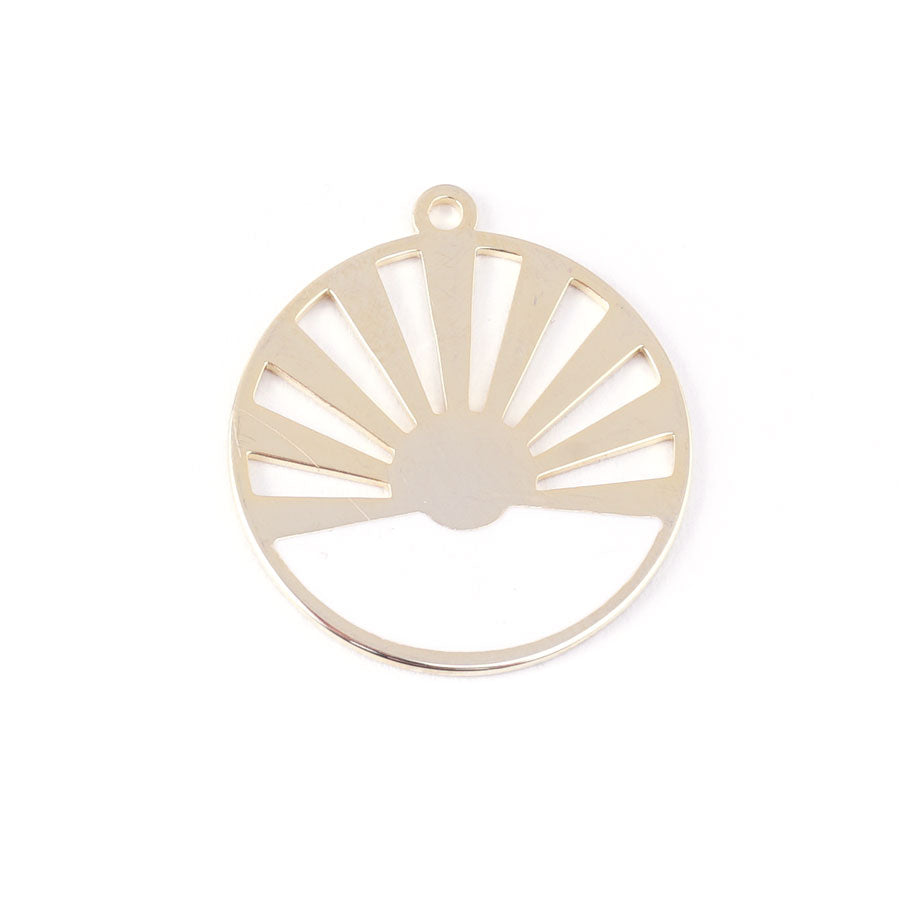 28mm Gold Plated Art Deco Sun Pendant with White Enamel - Goody Beads
