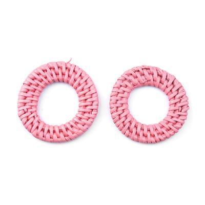 Coral Pink Handmade Woven Rattan Straw Ring Pendant/Connector - Goody Beads