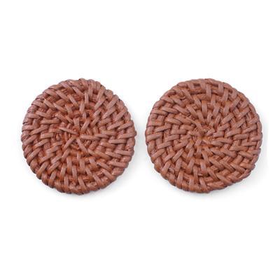 Brown Handmade Woven Rattan Straw Disc Pendant/Connector - Goody Beads