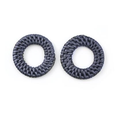 Black Handmade Woven Rattan Straw Ring Pendant/Connector - Goody Beads