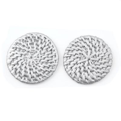 Silver Handmade Woven Rattan Straw Disc Pendant/Connector - Goody Beads