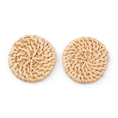 Golden Handmade Woven Rattan Straw Disc Pendant/Connector - Goody Beads