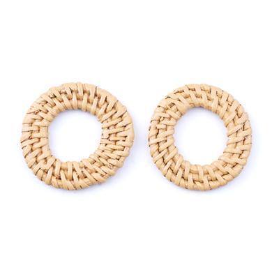 Golden Handmade Woven Rattan Straw Ring Pendant/Connector - Goody Beads