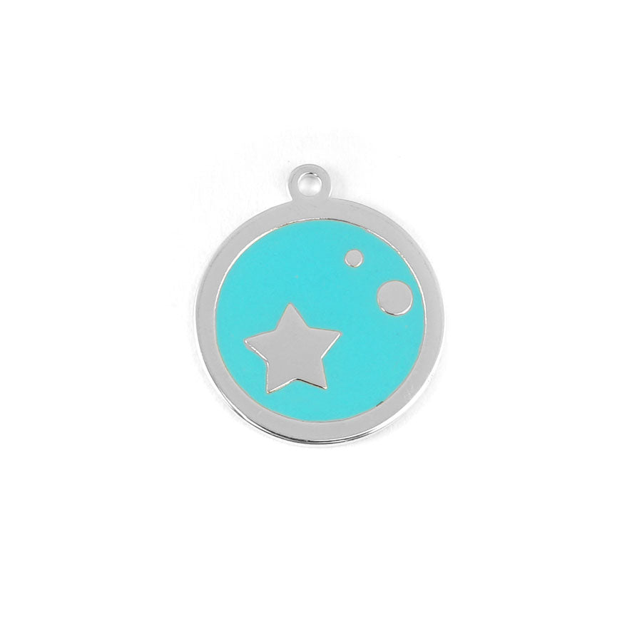 22mm Rhodium Plated Star Charm with Turquoise Enamel - Goody Beads