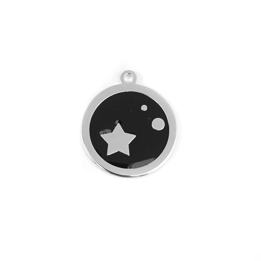 22mm Rhodium Plated Star Charm with Black Enamel - Goody Beads