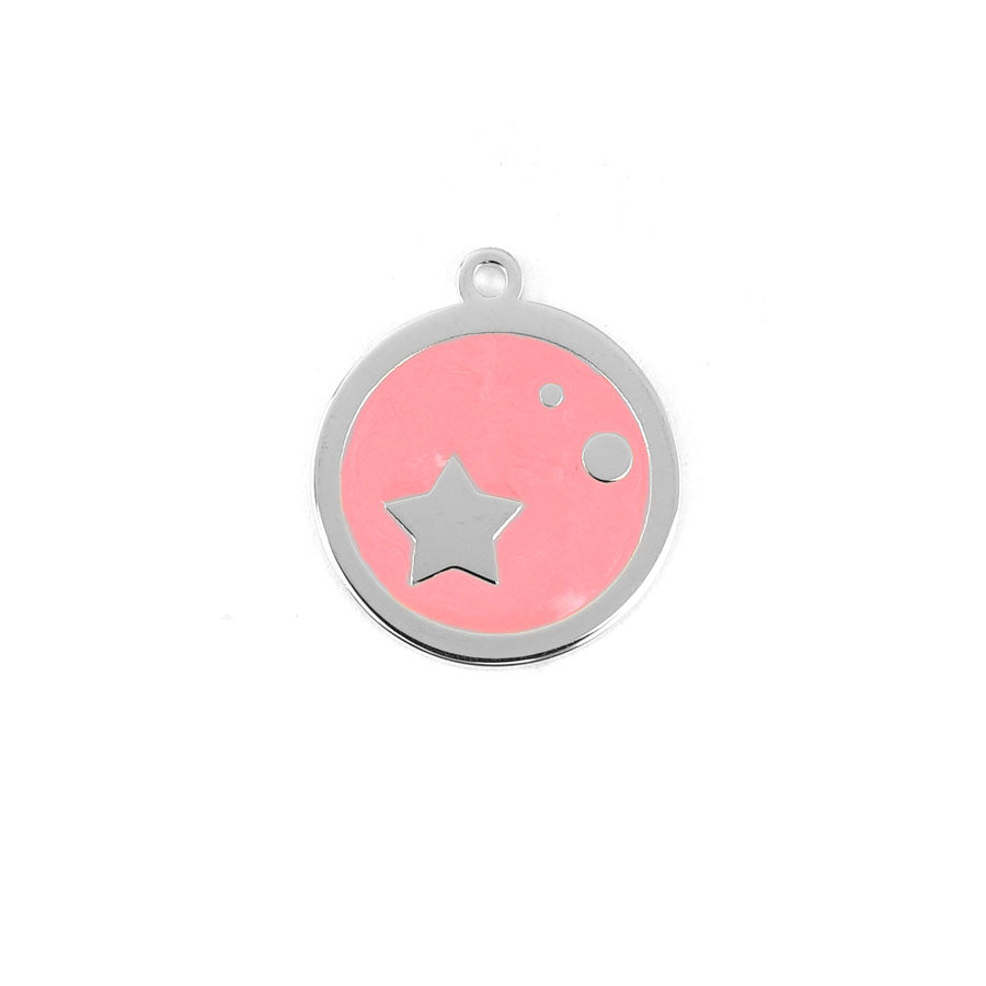 22mm Rhodium Plated Star Charm with Coral Enamel - Goody Beads