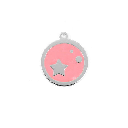 22mm Rhodium Plated Star Charm with Coral Enamel - Goody Beads