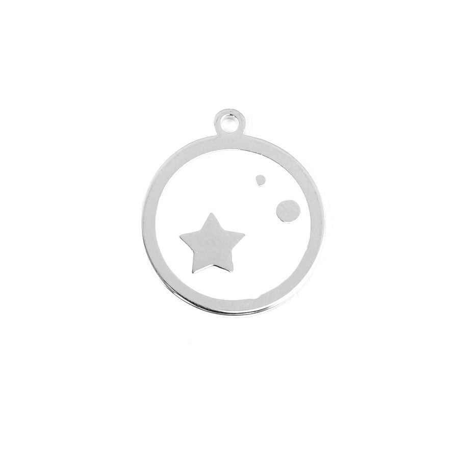 22mm Rhodium Plated Star Charm with White Enamel - Goody Beads