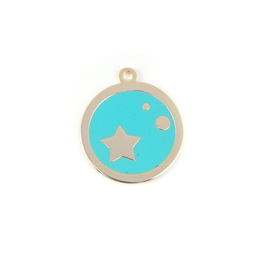 22mm Gold Plated Star Charm with Turquoise Enamel - Goody Beads