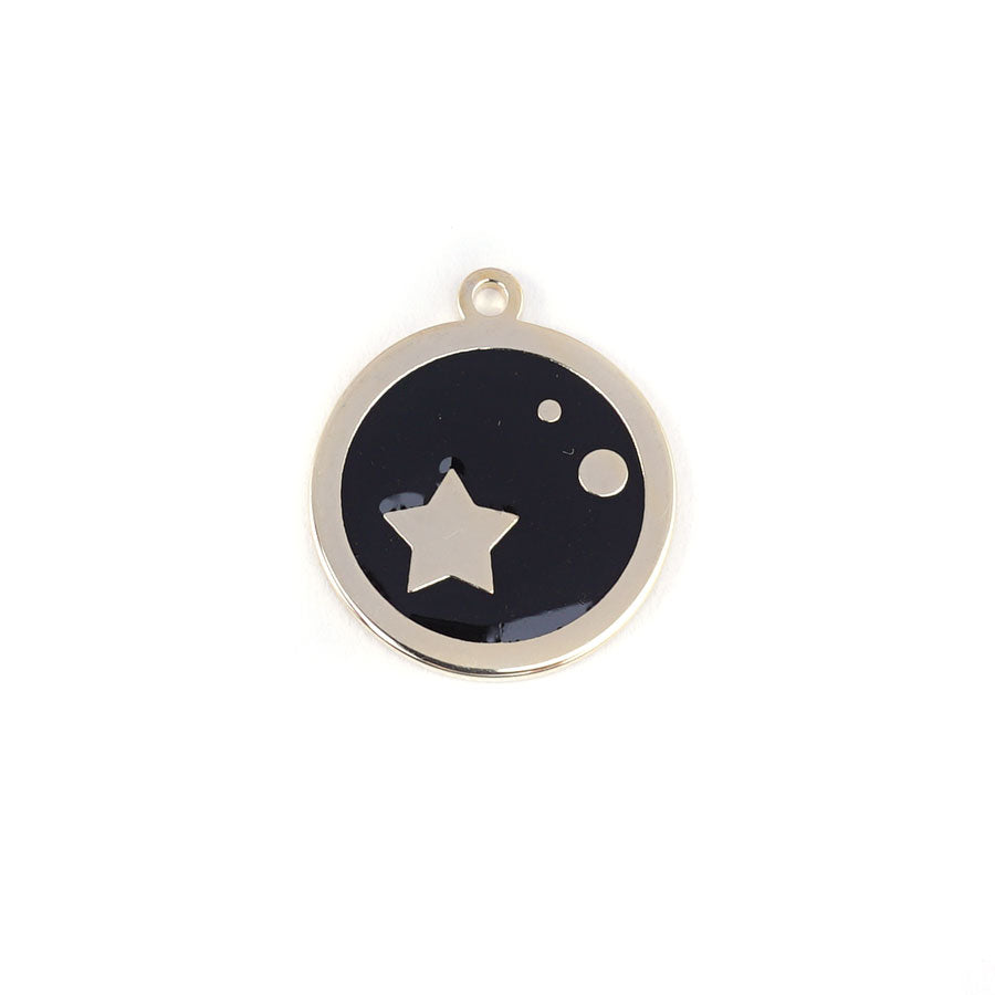 22mm Gold Plated Star Charm with Black Enamel - Goody Beads