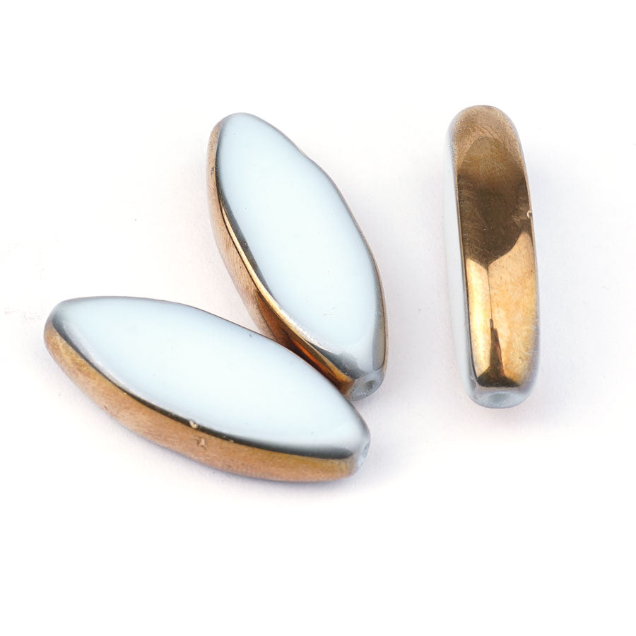 30mm White with Gold Edge Oval Pressed Glass Bead - Goody Beads