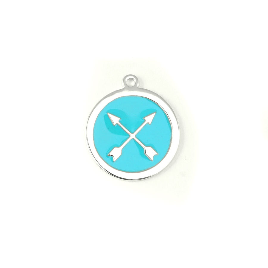 22mm Rhodium Plated Crossed Arrows Charm with Turquoise Enamel - Goody Beads