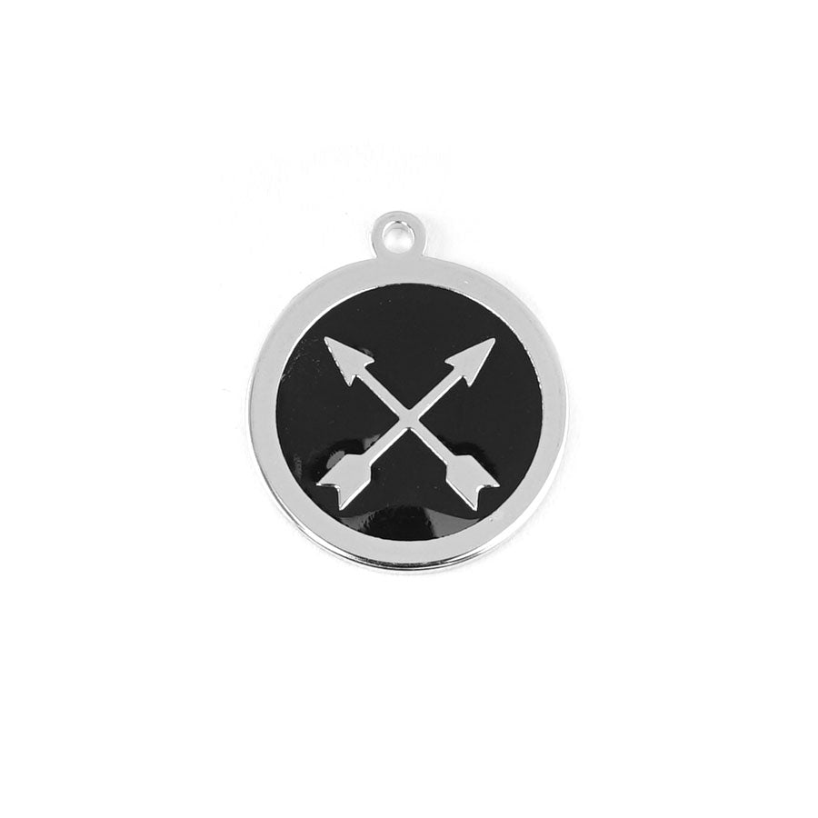 22mm Rhodium Plated Crossed Arrows Charm with Black Enamel - Goody Beads