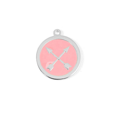 22mm Rhodium Plated Crossed Arrows Charm with Coral Enamel - Goody Beads