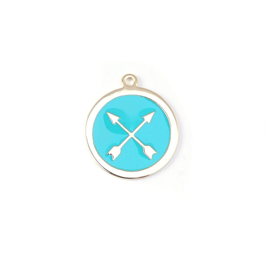 22mm Gold Plated Crossed Arrows Charm with Turquoise Enamel - Goody Beads