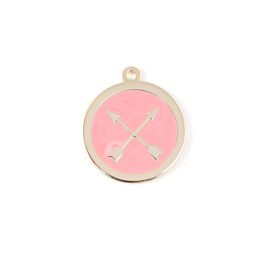 22mm Gold Plated Crossed Arrows Charm with Coral Enamel - Goody Beads