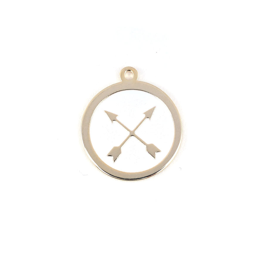 22mm Gold Plated Crossed Arrows Charm with White Enamel - Goody Beads