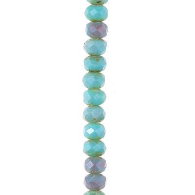 5x3mm Aqua Opaque and Purple Transparent Mix with Picasso Finish Rondelle Czech Glass Beads from Raven's Journey - Goody Beads