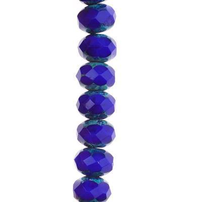 9x6mm Royal Blue Opaque with Picasso Rondelle Czech Glass Beads from Raven's Journey