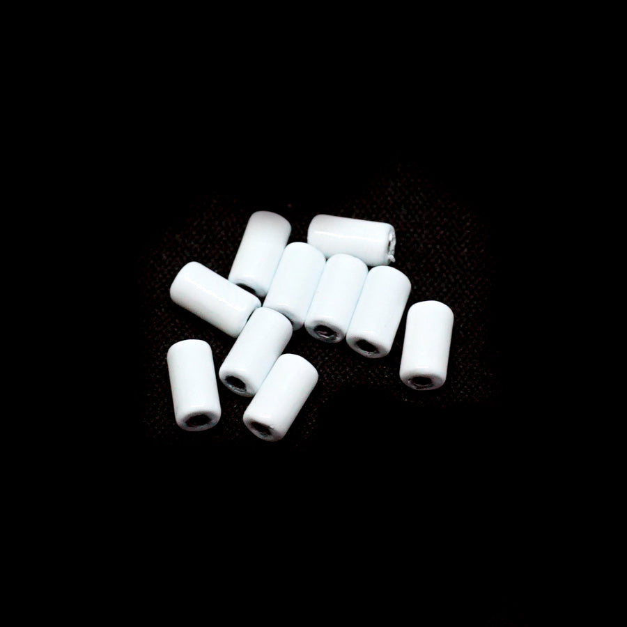 6mm White Enamel Tube Bead - 10 Beads - Goody Beads