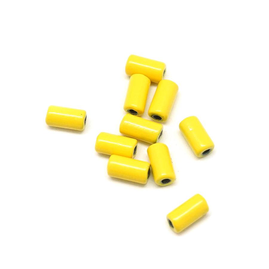 6mm Yellow Enamel Tube Bead - 10 Beads - Goody Beads