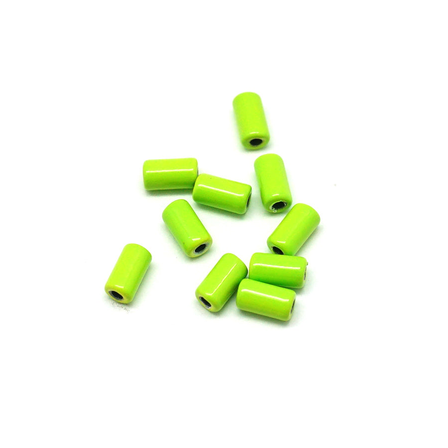 6mm Lime Green Enamel Tube Bead - 10 Beads - Goody Beads
