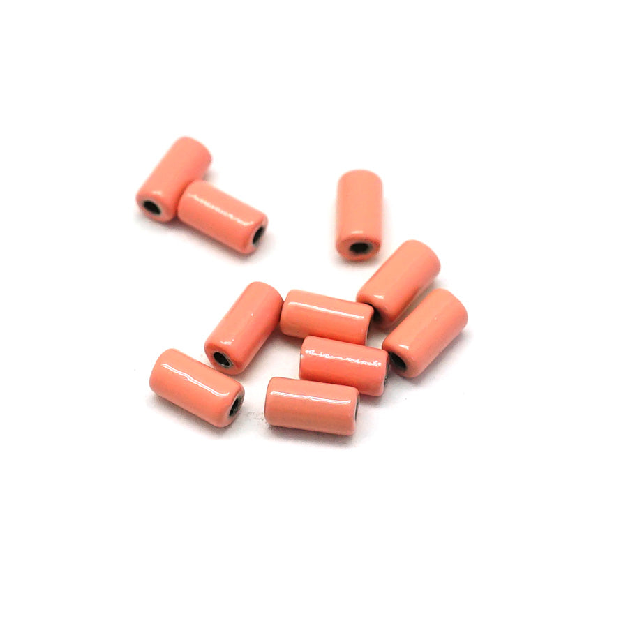 6mm Pink Coral Enamel Tube Bead - 10 Beads - Goody Beads