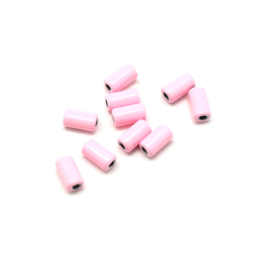 6mm Light Pink Enamel Tube Bead - 10 Beads - Goody Beads