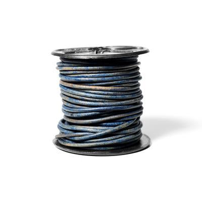 2mm Natural Blue Round Leather Cord 10 Meter Spool