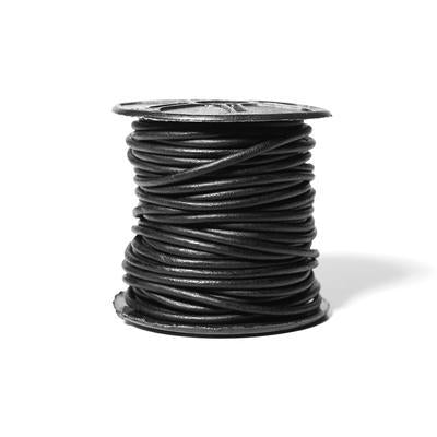 2mm Natural Black Round Leather Cord 10 Meter Spool