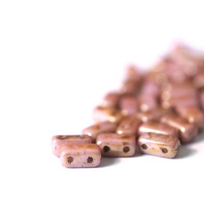 6mm Luster Opaque Rose/Gold Topaz Two Hole Brick Czech Glass Beads by CzechMates - Goody Beads