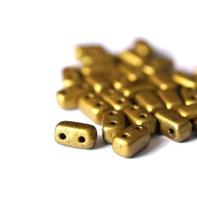 6mm Matte Metallic Aztec Gold Two Hole Brick Czech Glass Beads by CzechMates - Goody Beads