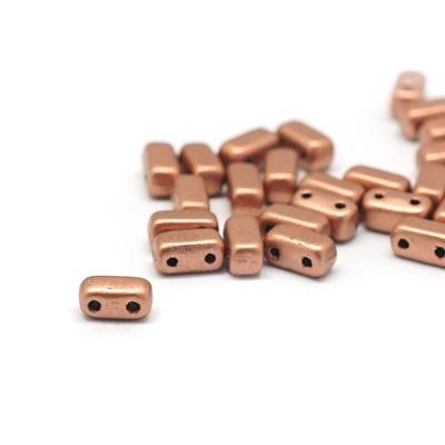 6mm Matte Metallic Copper Two Hole Brick Czech Glass Beads - Goody Beads