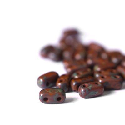 6mm Picasso Umber Two Hole Brick Czech Glass Beads by CzechMates - Goody Beads